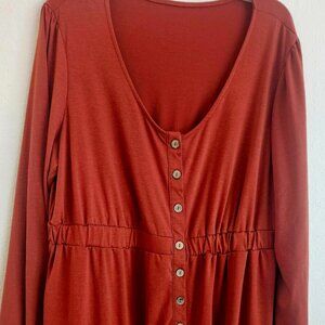 Classic,orange,elastic waist Stretch Western dress 2XL,terracotta Rust Button